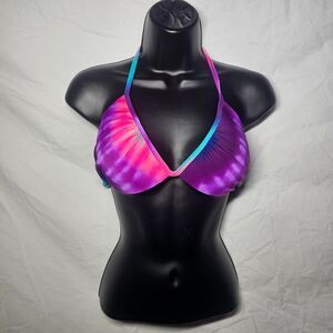 Purple pink blue tie dye bikini top